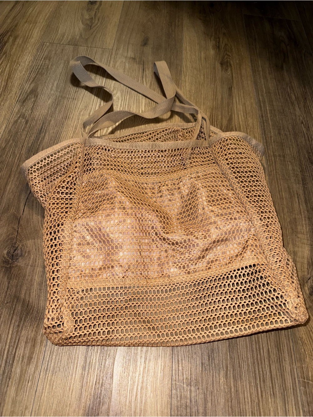 Beige Mesh Tote Bag with Long Shoulder Straps - Picture 2 of 3